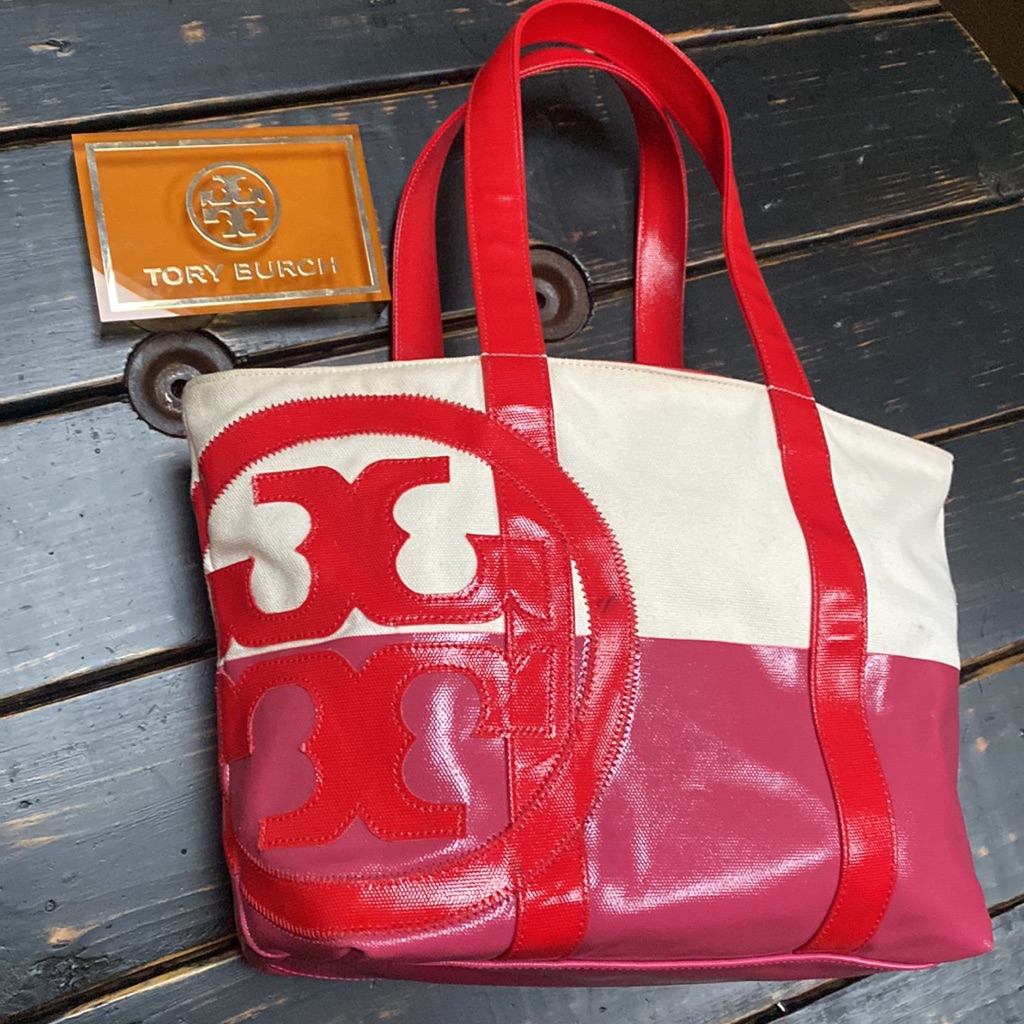 Tory Burch Large Logo Dipped Canvas Tote